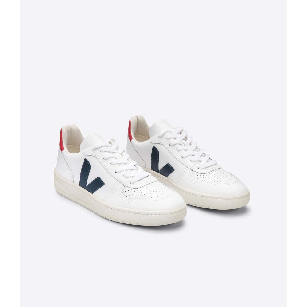 Men's Veja V-10 LEATHER Sneakers White/Red | ZA 338DFM